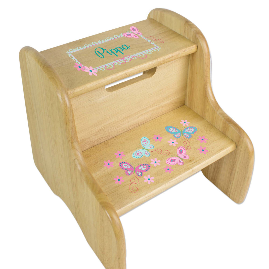 Aqua Butterflies Wood Two Step Stool - MyBambino.com