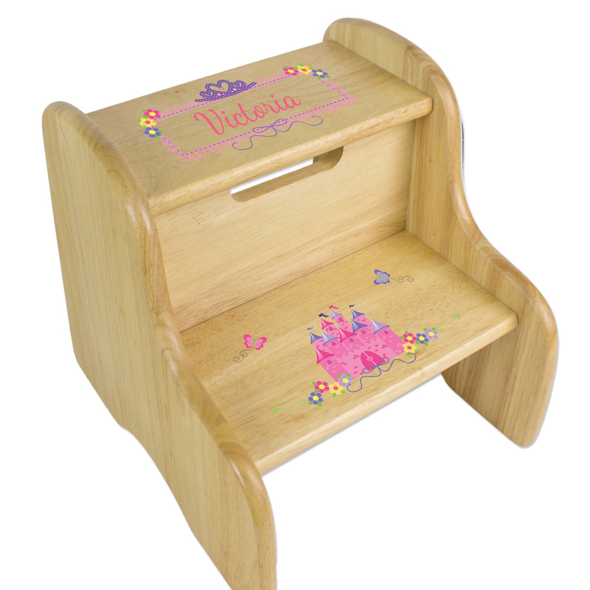 Princess Castle Natural Wood Two Step Stool - MyBambino.com