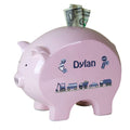 Personalized Transportation Pink Piggy Bank - MyBambino.com