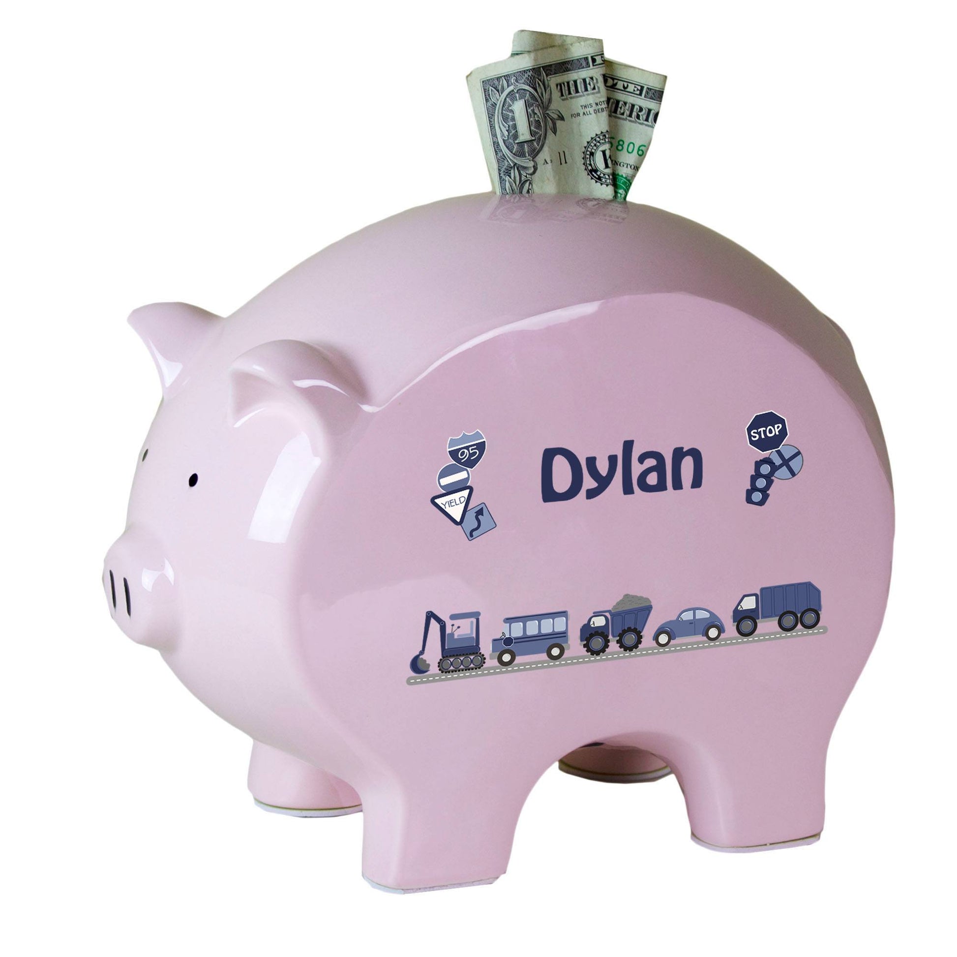 Personalized Transportation Pink Piggy Bank - MyBambino.com