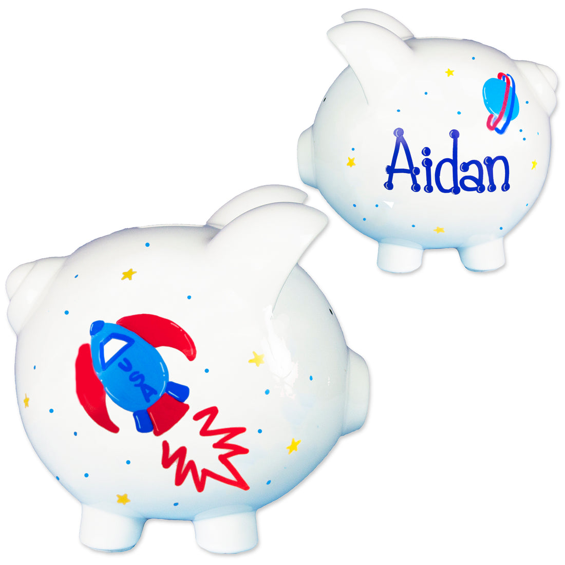 Hand Painted Rocket and Planets Piggy Bank - MyBambino.com