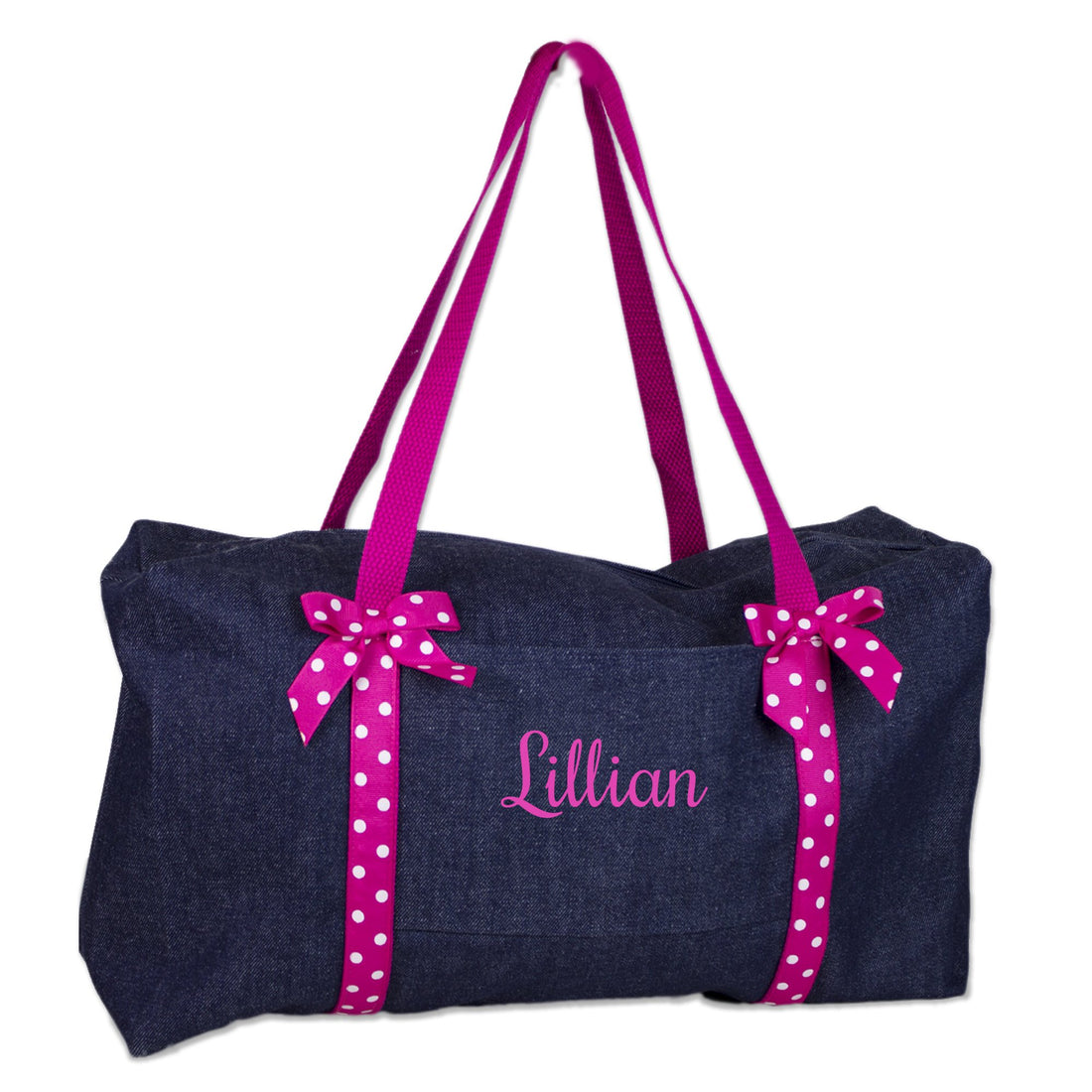 Embroidered Hot Pink Denim Duffle - MyBambino.com