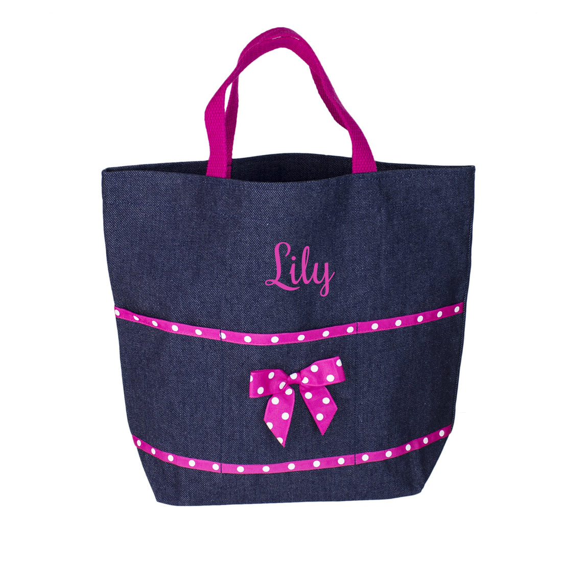 Embroidered Hot Pink Denim Tote - MyBambino.com