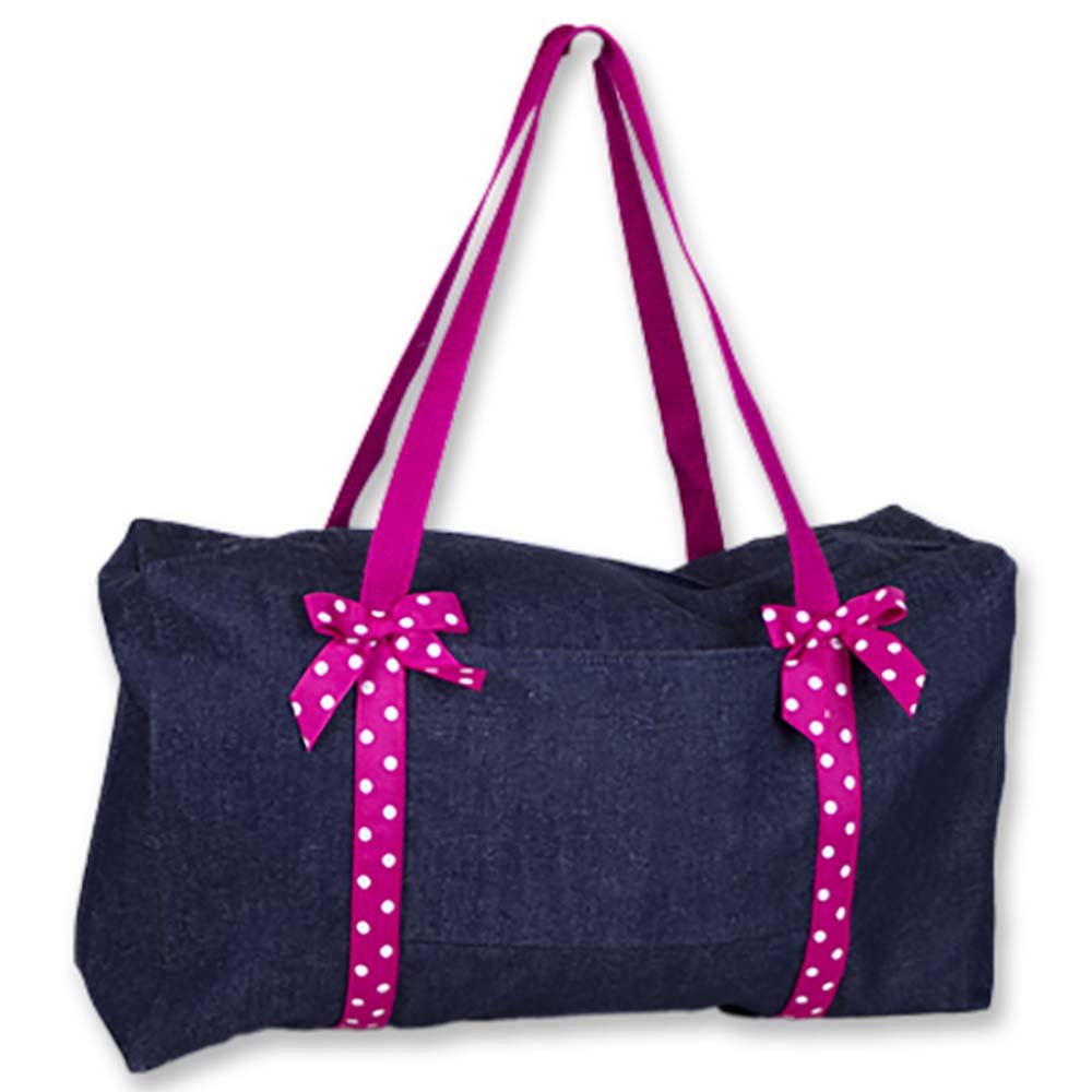 Embroidered Hot Pink Denim Duffle - MyBambino.com