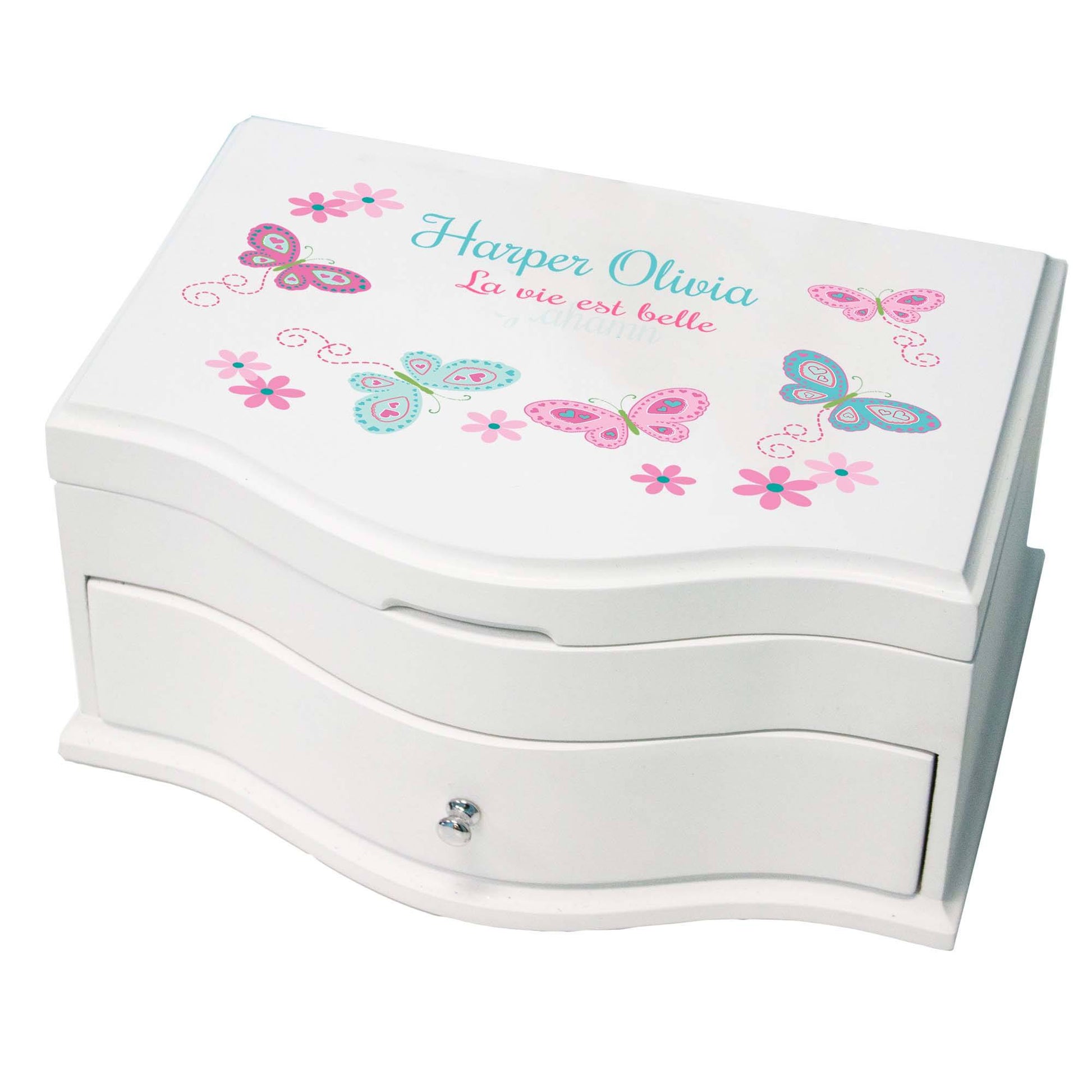Princess Jewelry Box - Aqua Pink Butterflies - MyBambino.com