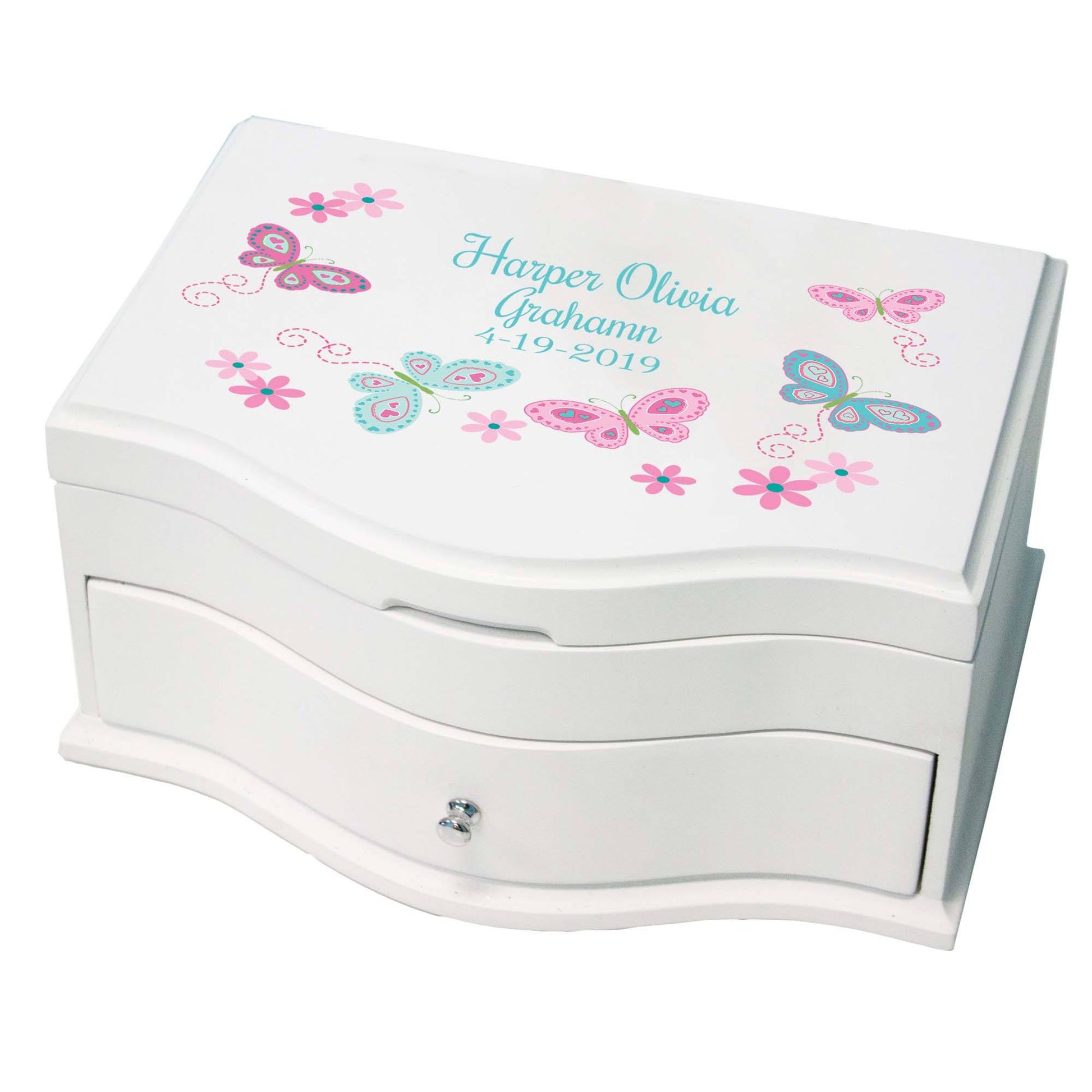Princess Jewelry Box - Aqua Pink Butterflies - MyBambino.com