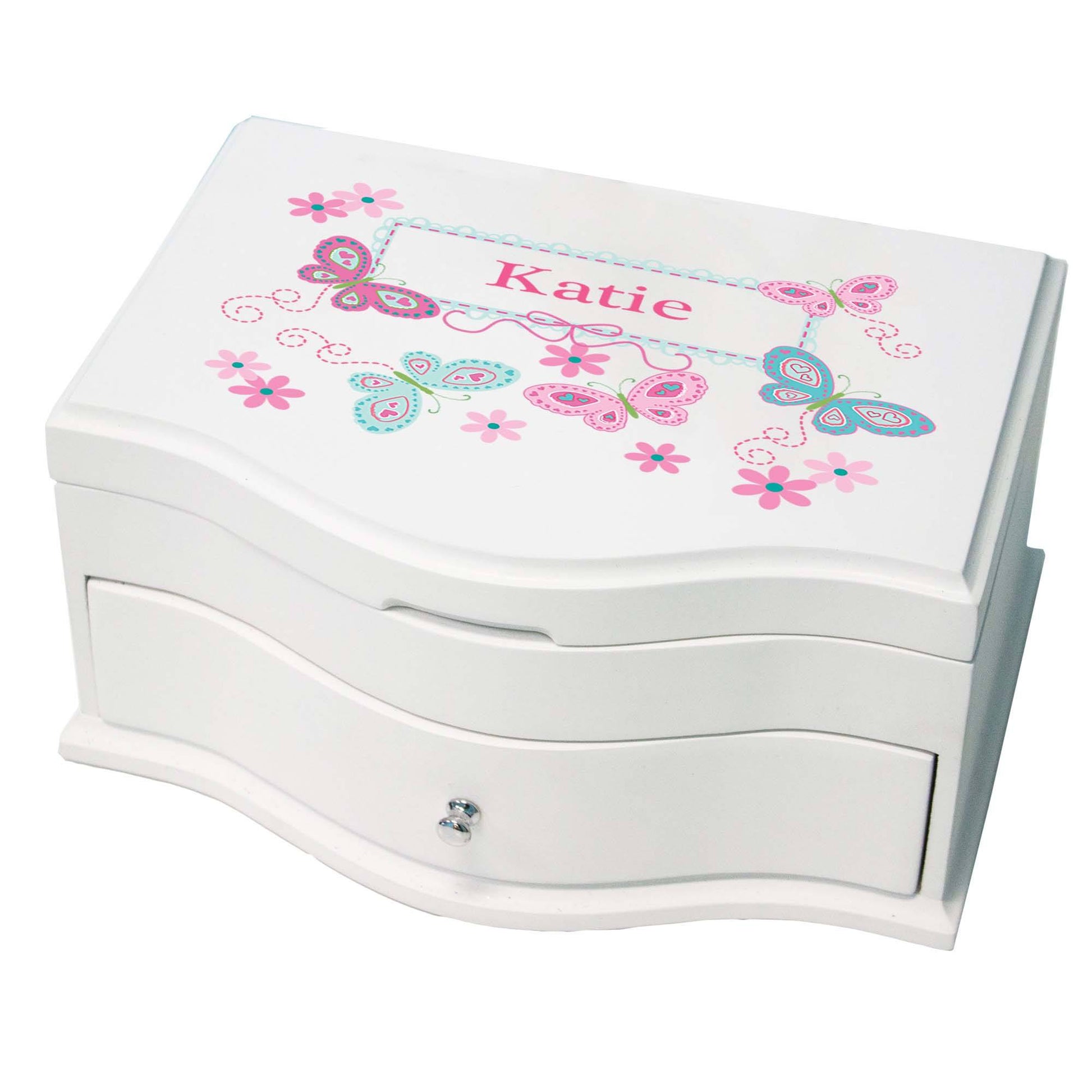 Princess Jewelry Box - Aqua Pink Butterflies - MyBambino.com