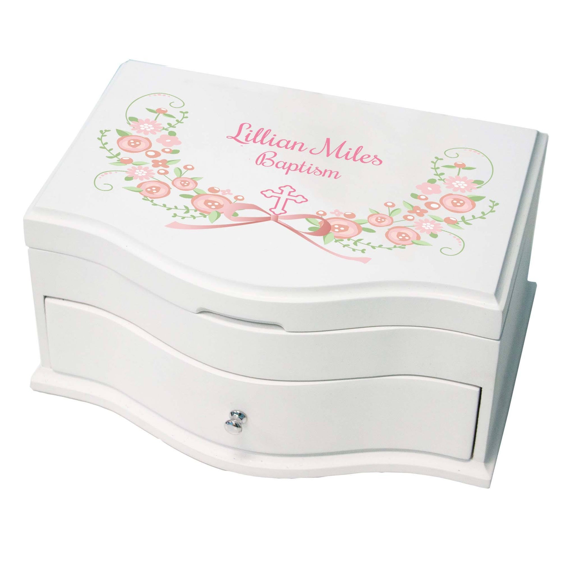 Blush Floral Cross Princess Jewelry Box - MyBambino.com