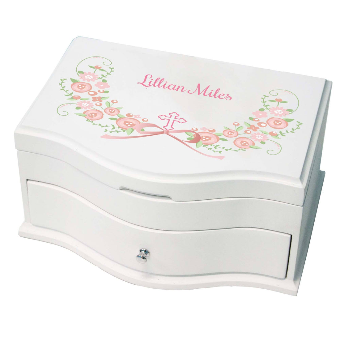 Blush Floral Cross Princess Jewelry Box - MyBambino.com