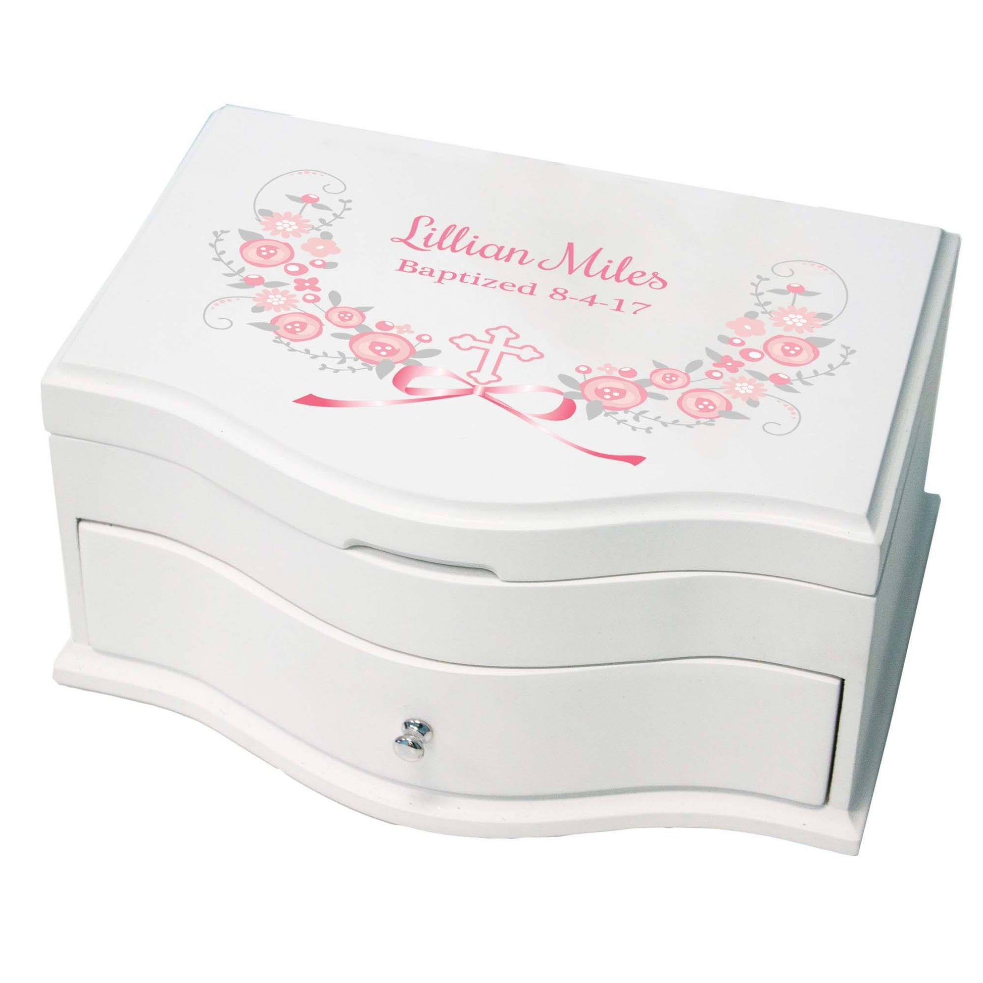 Pink Gray Floral Cross Princess Jewelry Box - MyBambino.com