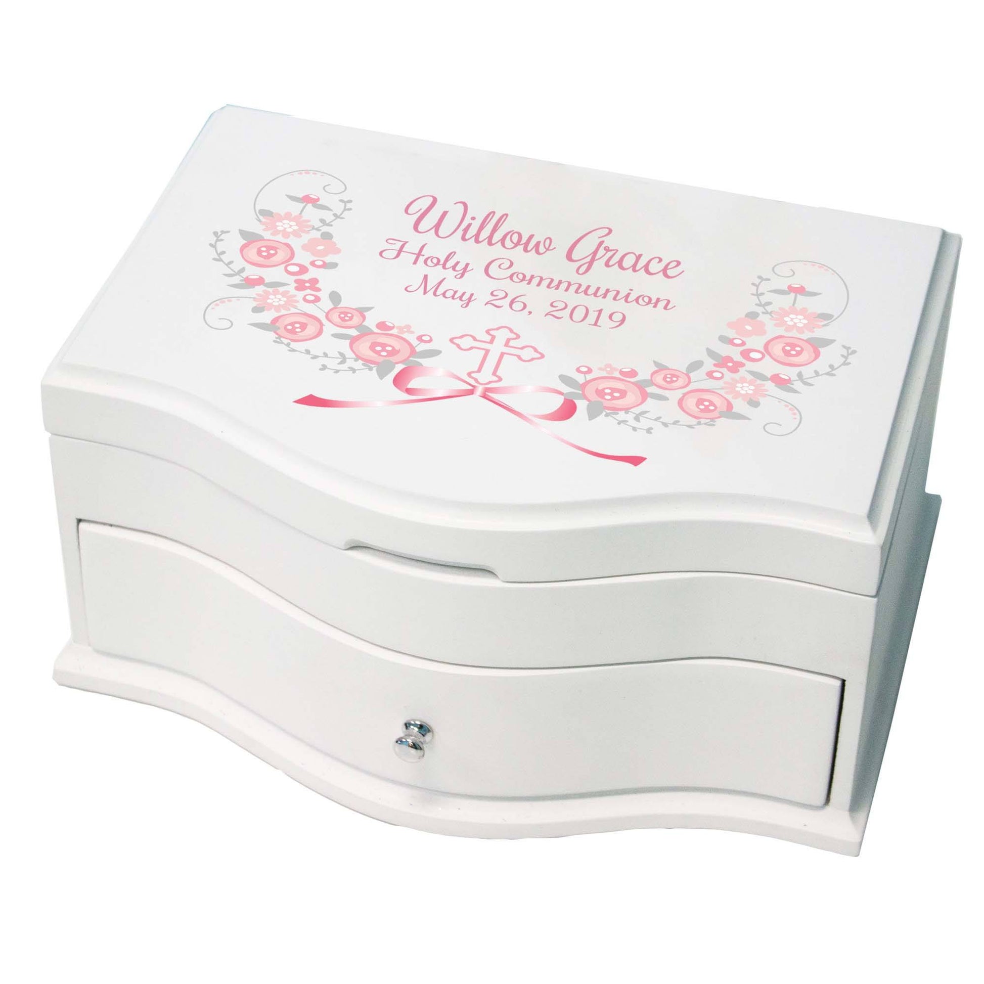 Princess Girls Jewelry Box with Hc Pink Gray Floral Garland design