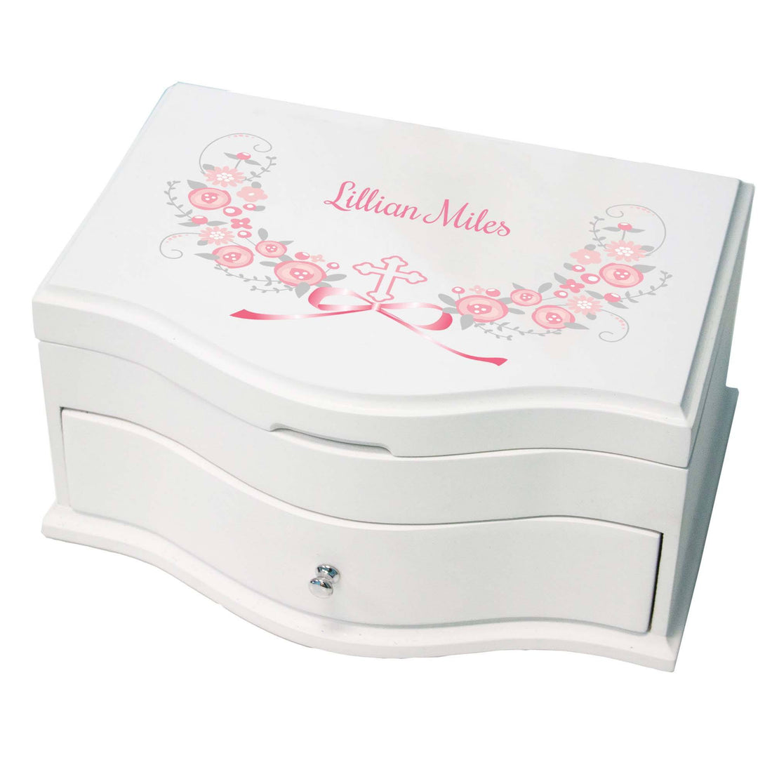 Pink Gray Floral Cross Princess Jewelry Box - MyBambino.com