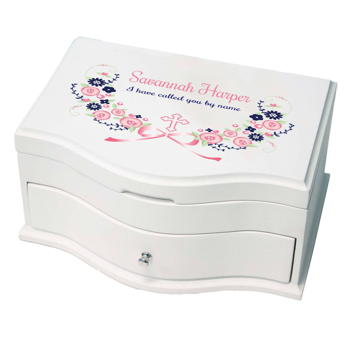 Navy Pink Floral Cross Princess Jewelry Box - MyBambino.com
