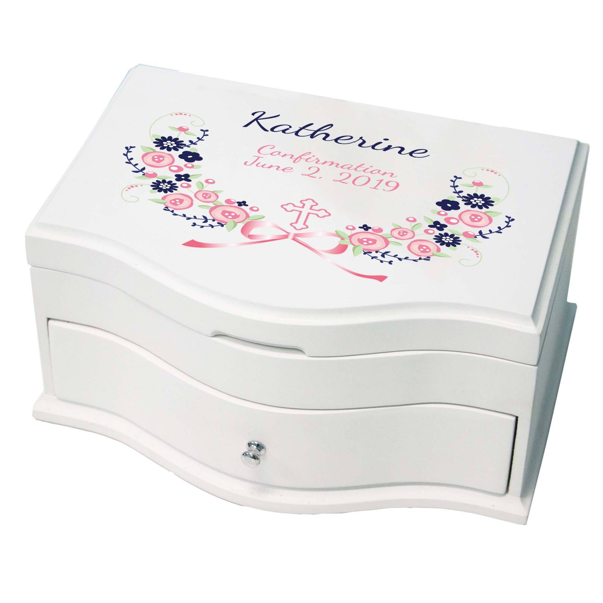Navy Pink Floral Cross Princess Jewelry Box - MyBambino.com