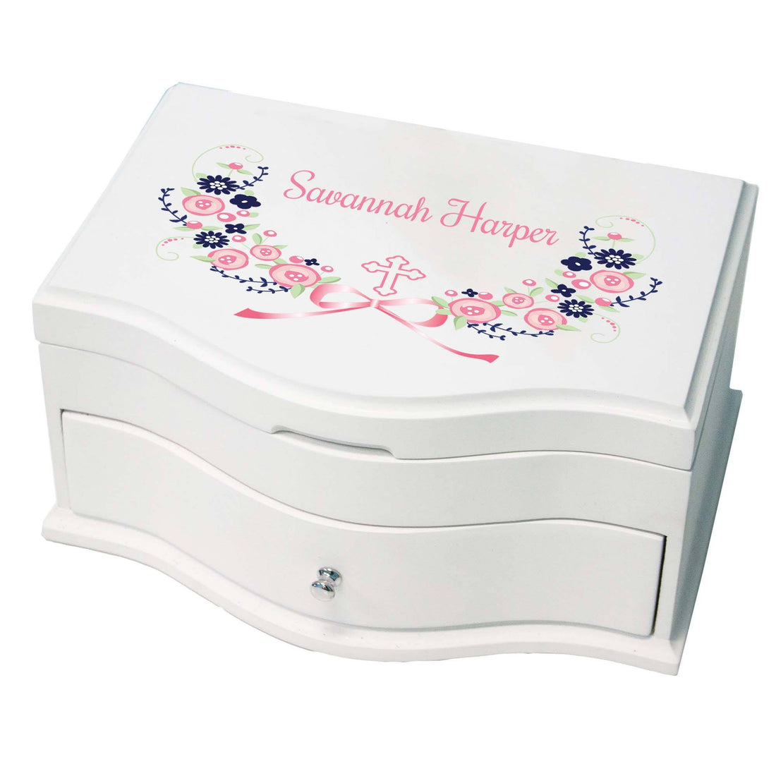 Navy Pink Floral Cross Princess Jewelry Box - MyBambino.com