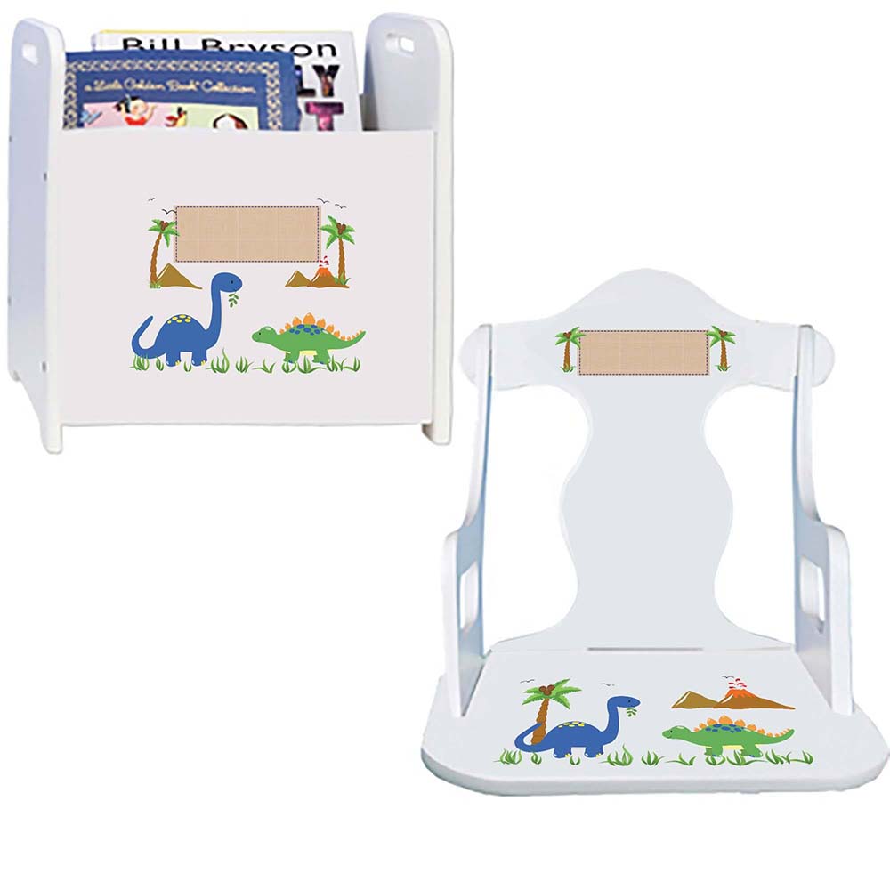 Personalized Dinosaurs Book Caddy And Puzzle Rocker baby gift set