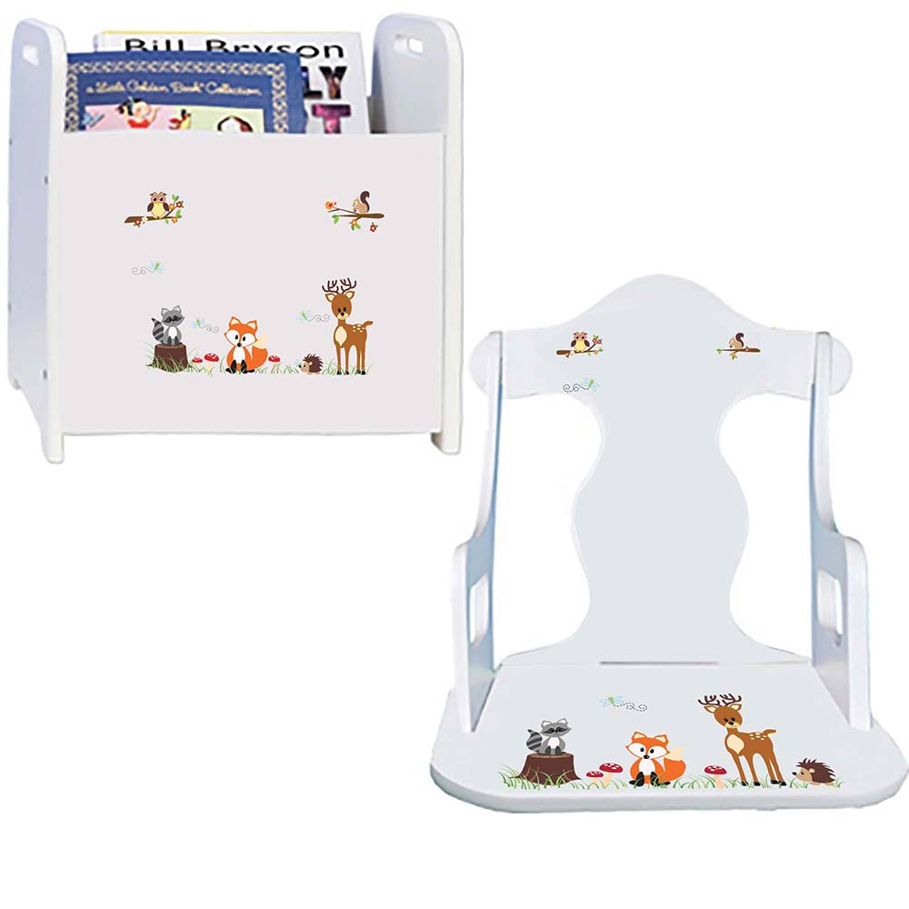 Personalized Green Forest Animal Book Caddy And Puzzle Rocker baby gift set