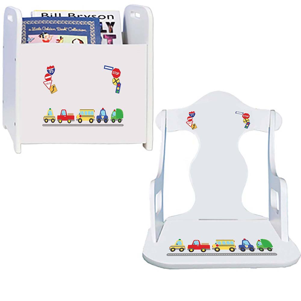 Personalized Cars And Trucks Book Caddy And Puzzle Rocker baby gift set
