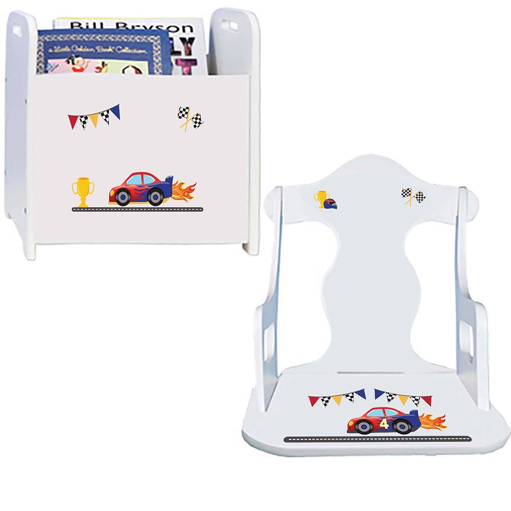Personalized Race Cars Book Caddy And Puzzle Rocker baby gift set