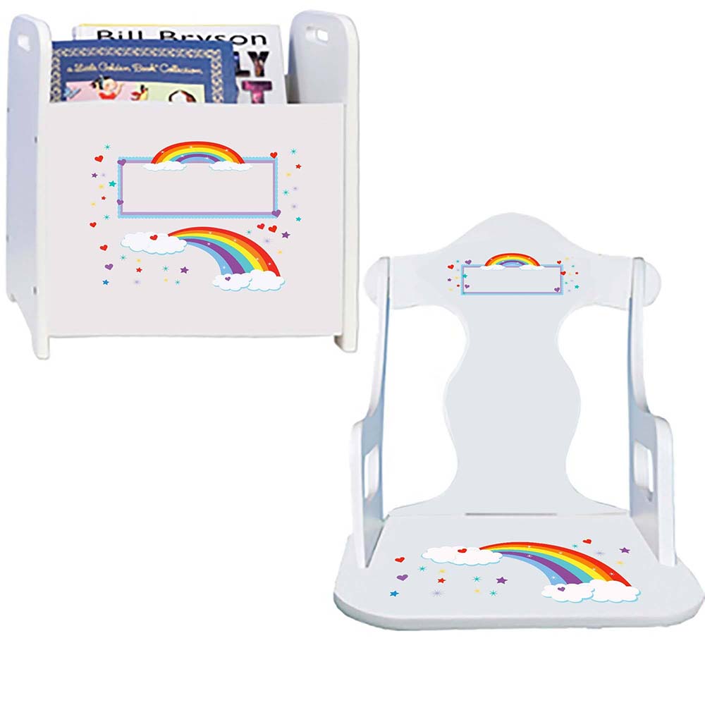 Personalized Rainbow Book Caddy And Puzzle Rocker baby gift set