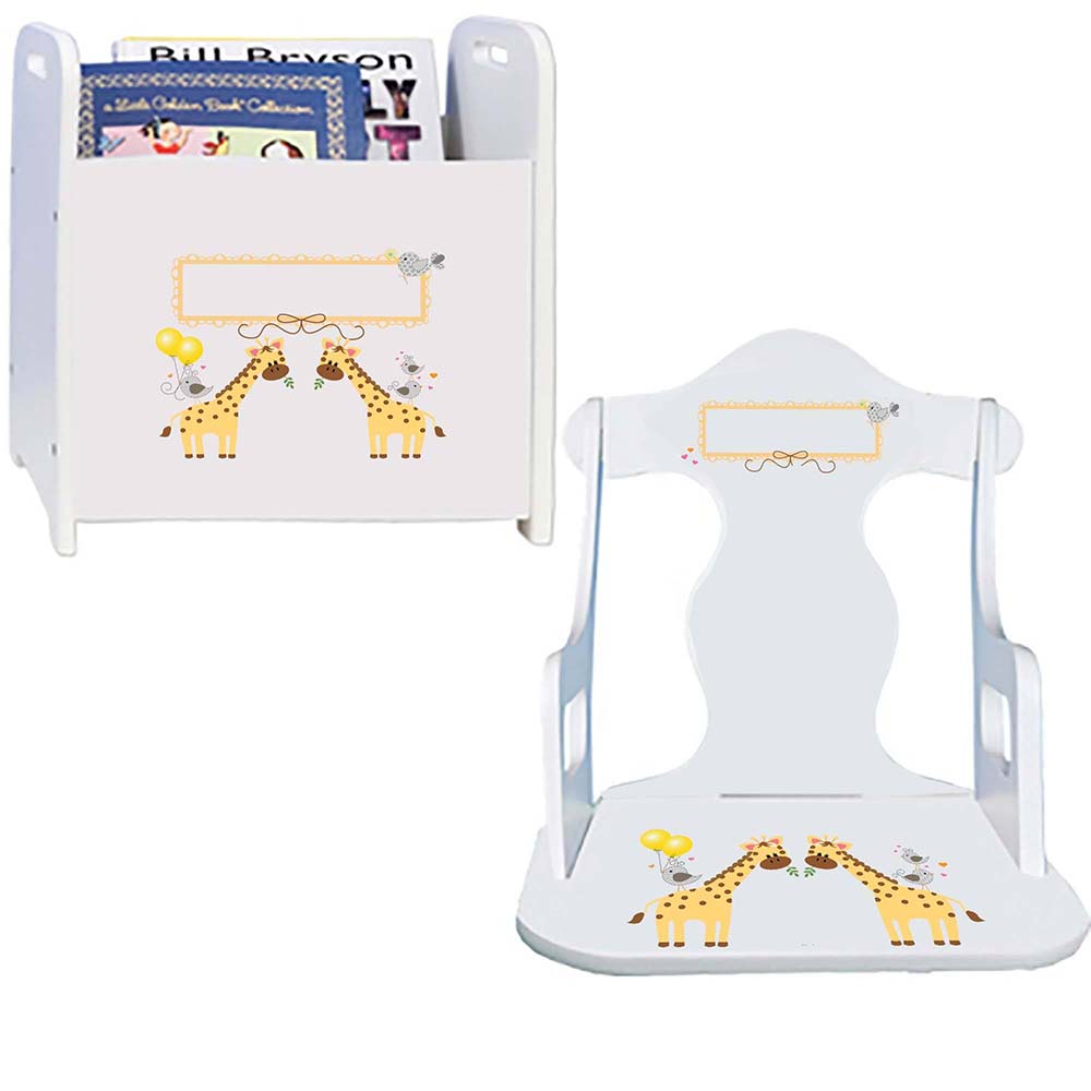 Personalized Giraffe Book Caddy And Puzzle Rocker baby gift set