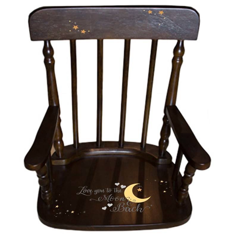 Personalized Moon and Back Espresso Spindle rocking chair