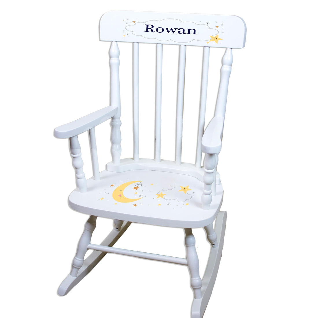 Personalized Celestial Moon White Spindle rocking chair