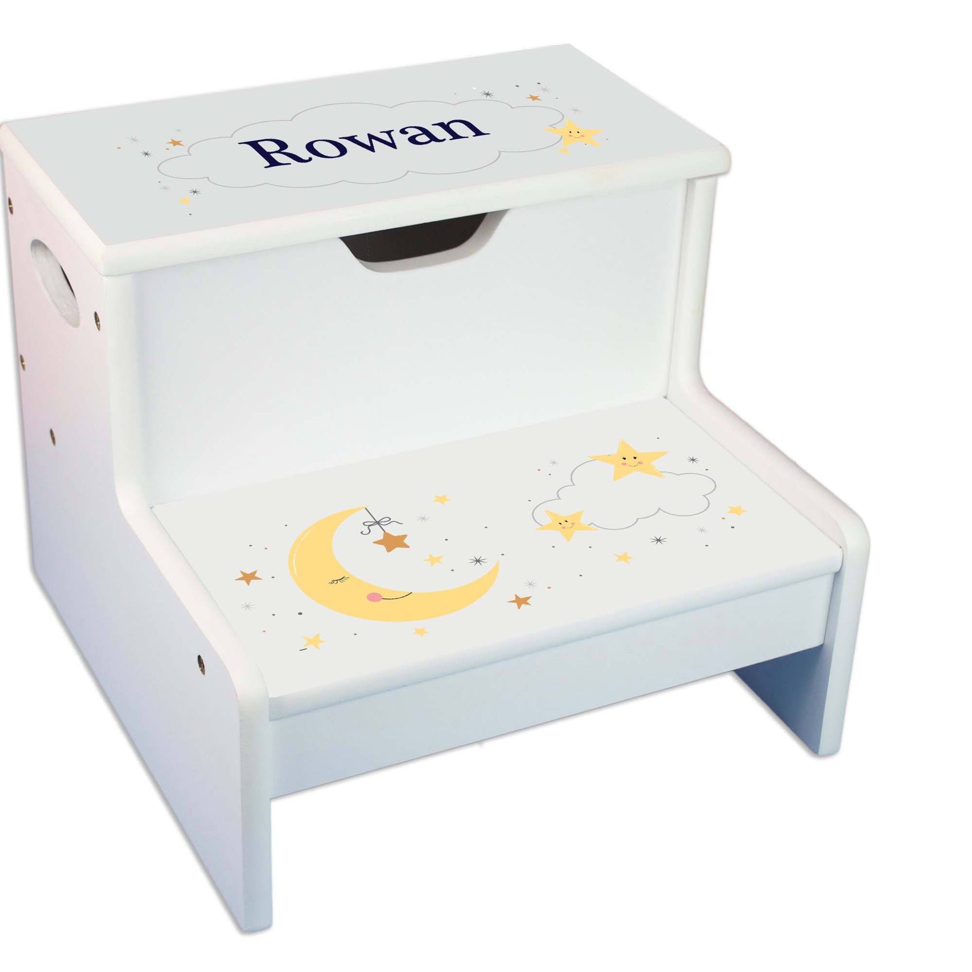 Personalized Celestial Moon White Storage Step Stool