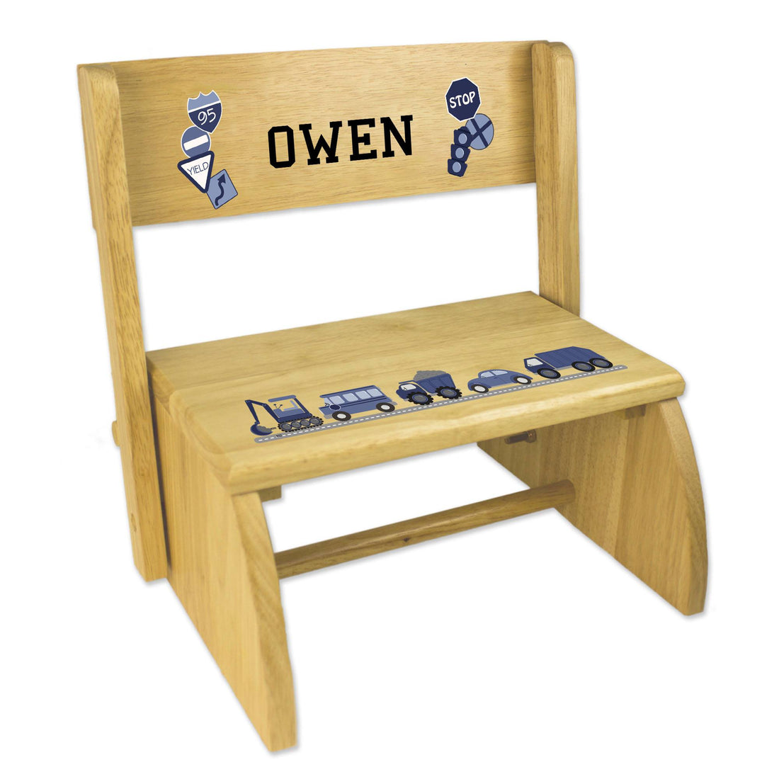 Personalized Transportation Natural Flip Stool - MyBambino.com