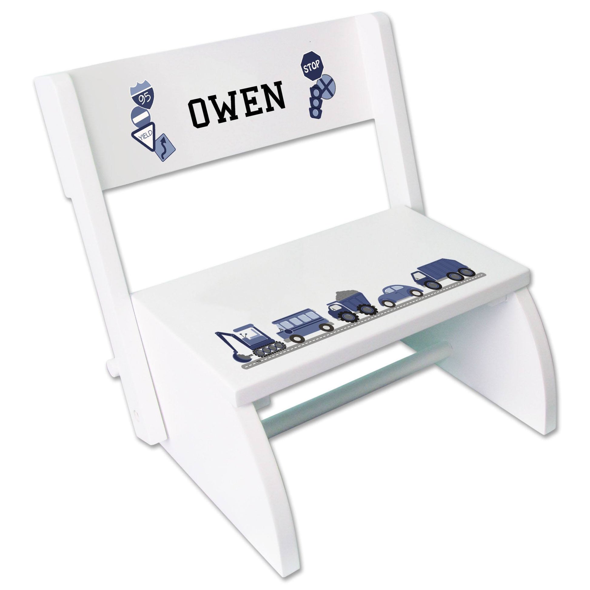 Personalized Transportation White Flip Stool