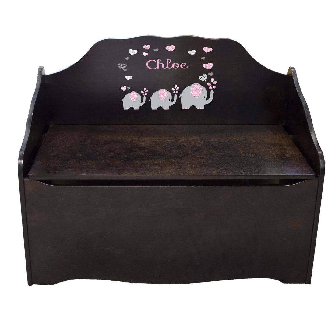 Personalized Pink Elephant Espresso Toy Chest