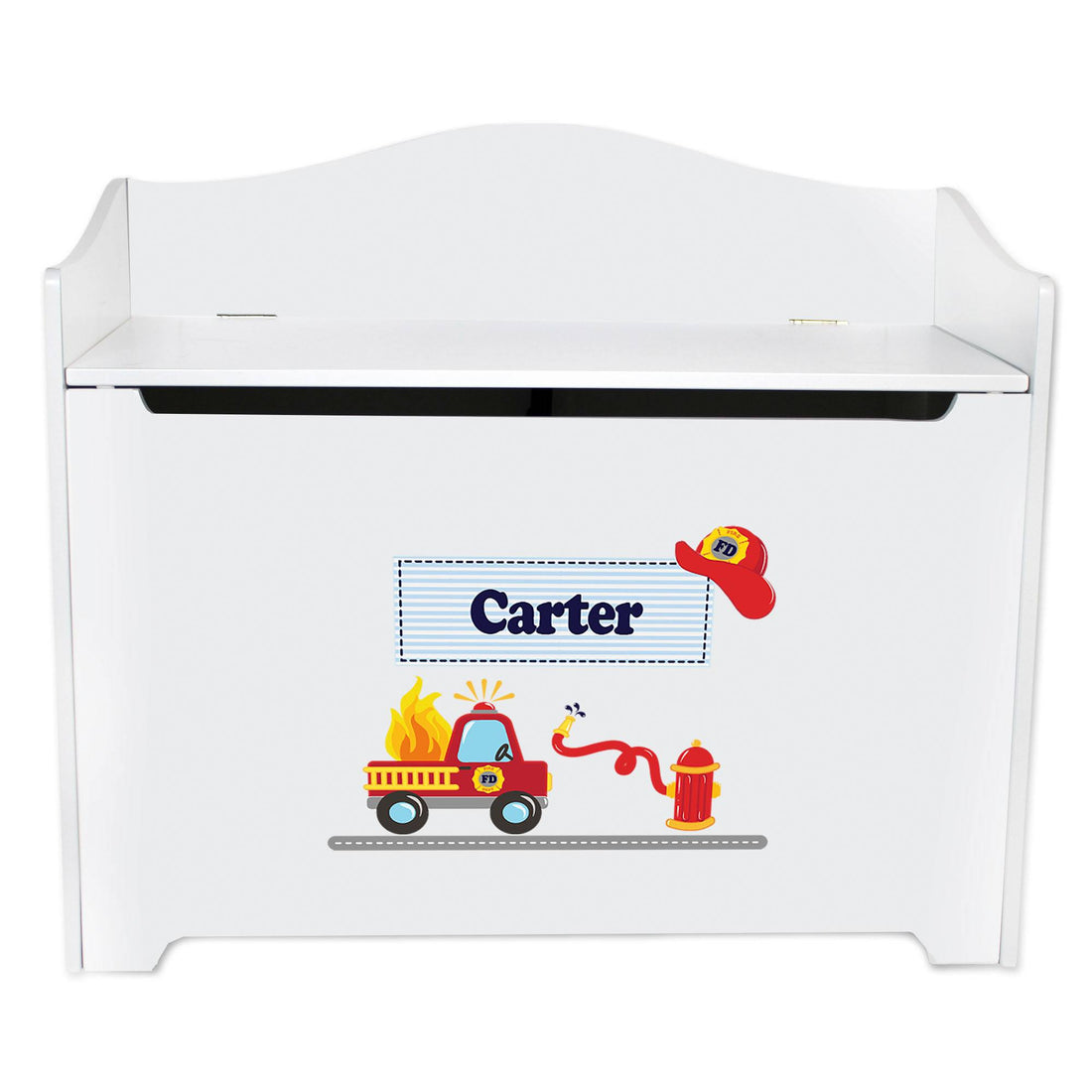 White Toy Box Bench - Fire Truck - MyBambino.com