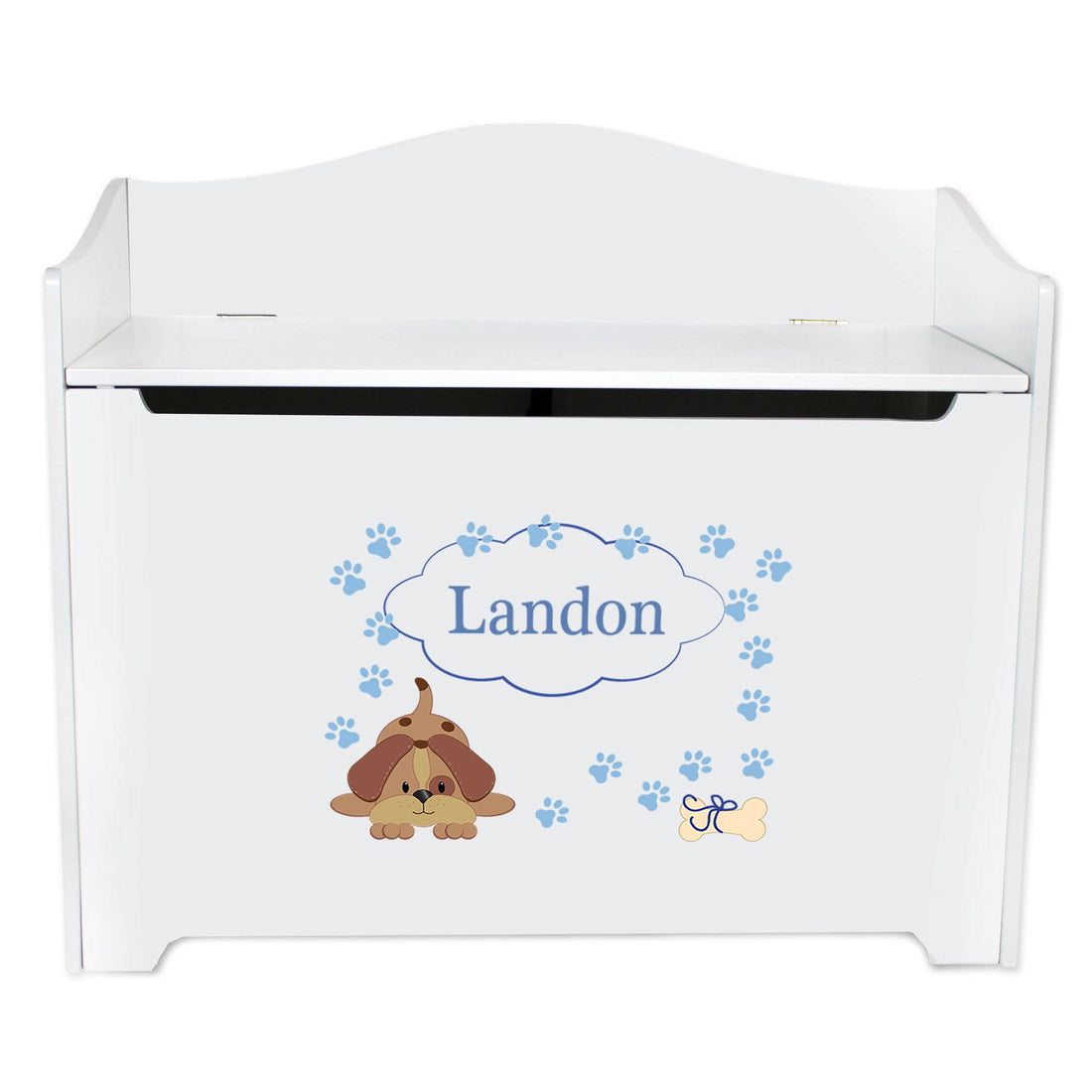 White Toy Box Bench - Blue Puppy - MyBambino.com