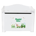 White Toy Box Bench - Green Tractor - MyBambino.com