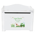 White Toy Box Bench - Green Tractor - MyBambino.com