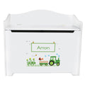 White Toy Box Bench - Green Tractor - MyBambino.com