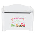 White Toy Box Bench - Pink Tractor - MyBambino.com