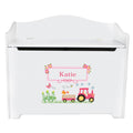White Toy Box Bench - Pink Tractor - MyBambino.com