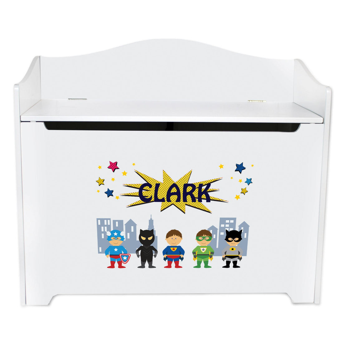 White Toy Box Bench - Superhero - MyBambino.com