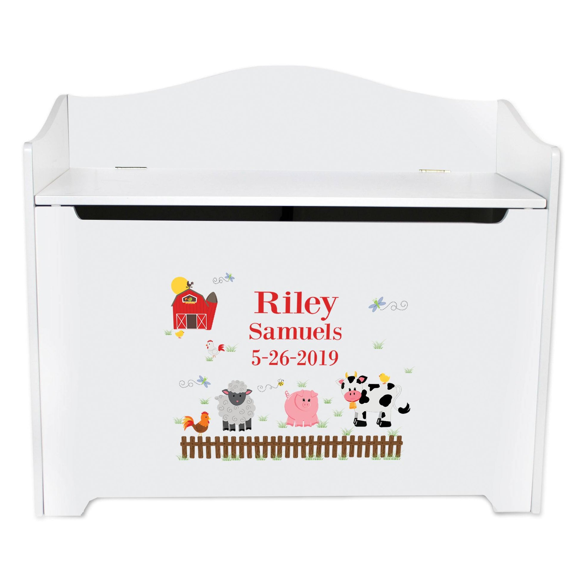 White Toy Box Bench - Barnyard Animals - MyBambino.com
