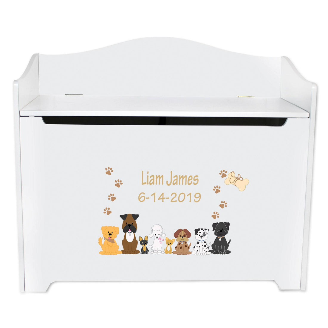 White Toy Box Bench - Brown Dogs - MyBambino.com