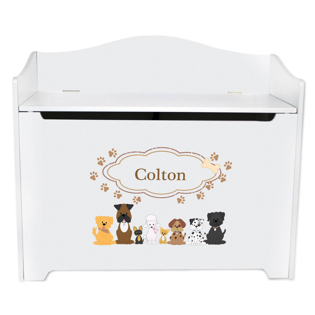 White Toy Box Bench - Brown Dogs - MyBambino.com