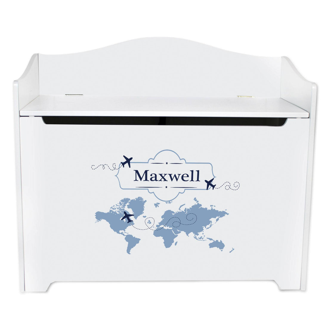 White Toy Box Bench - World Map Blue - MyBambino.com