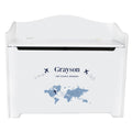 White Toy Box Bench - World Map Blue - MyBambino.com