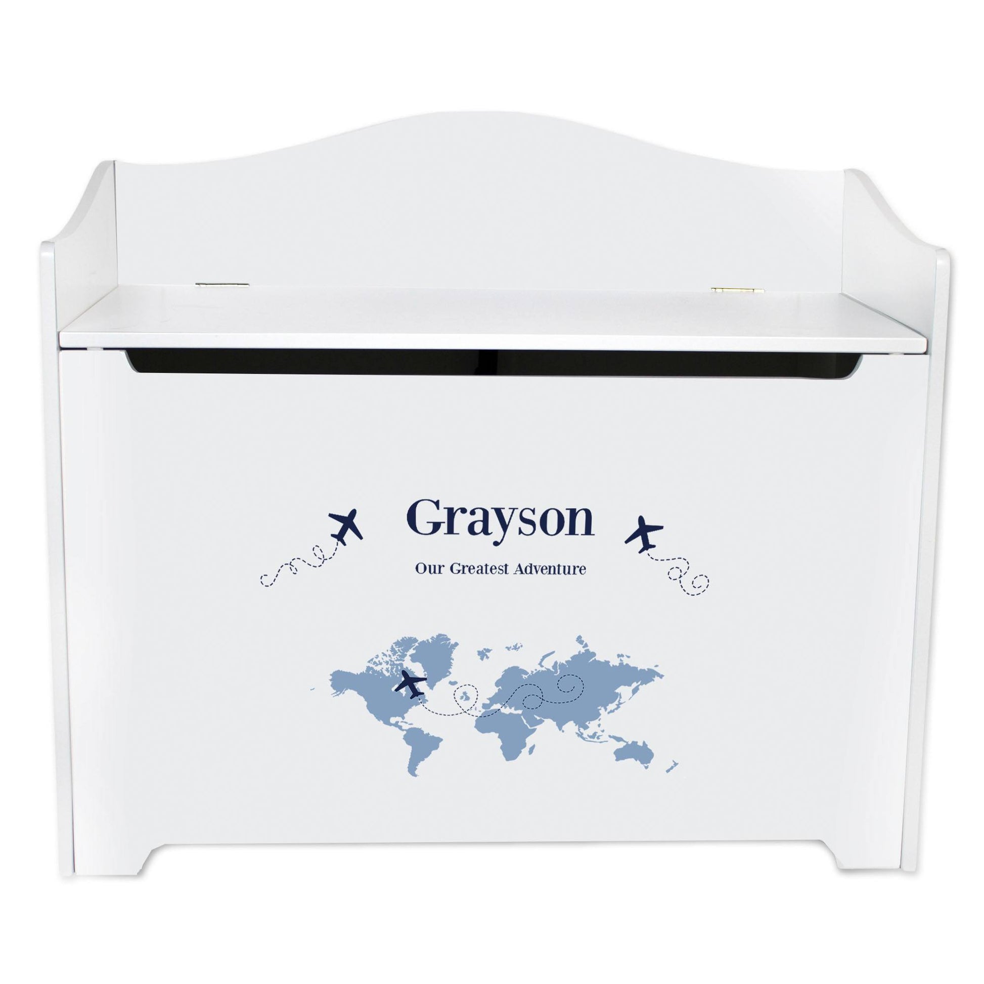 White Toy Box Bench - World Map Blue - MyBambino.com