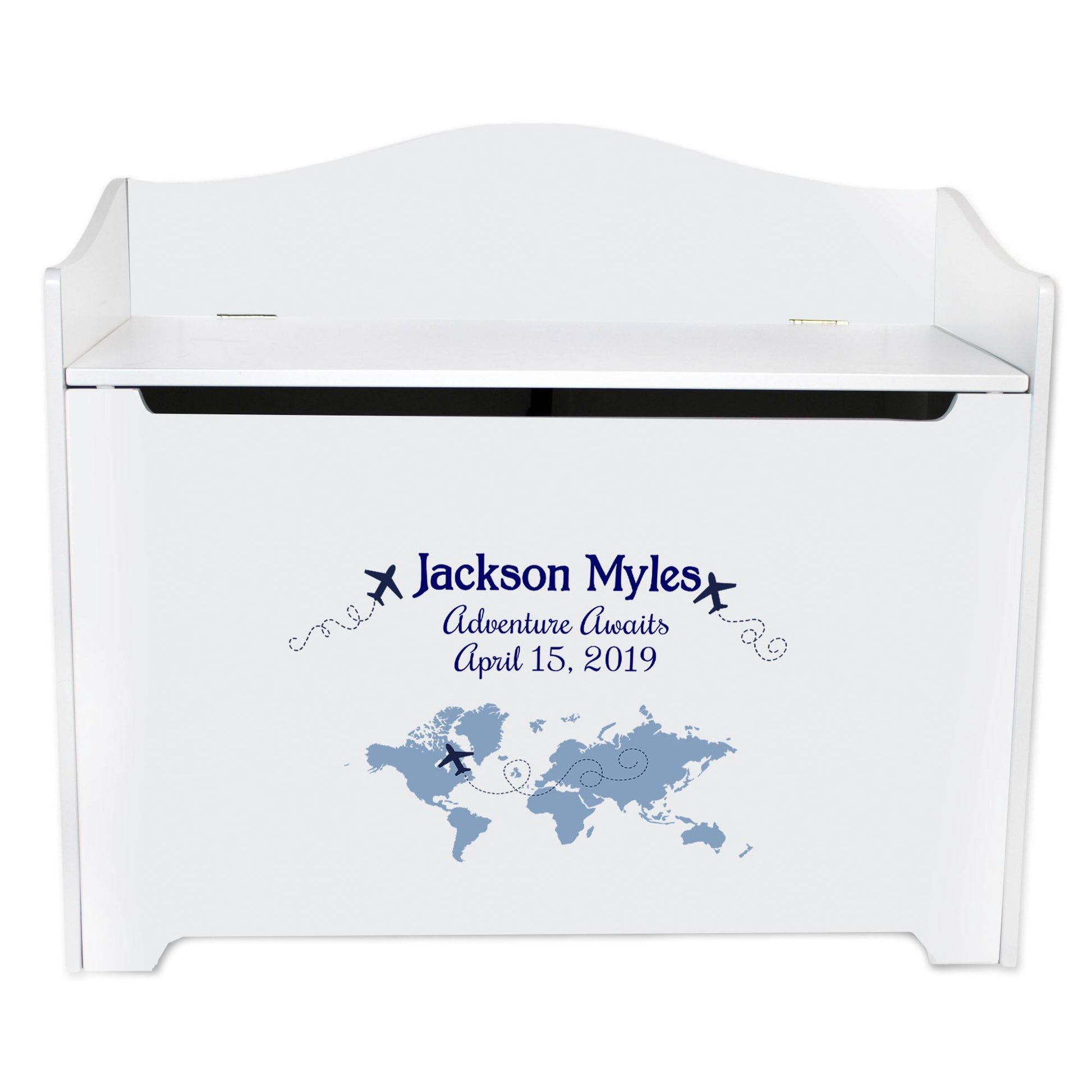 White Toy Box Bench - World Map Blue - MyBambino.com