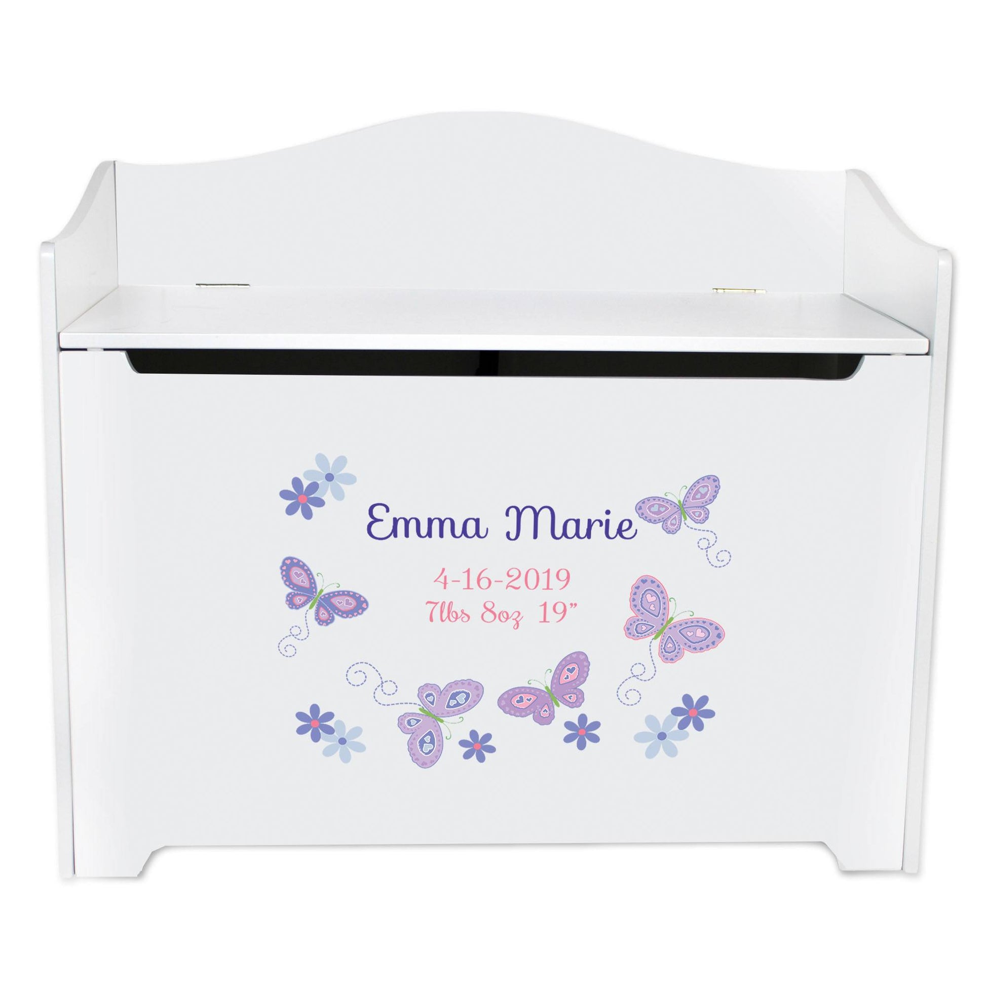 White Toy Box Bench - Butterflies Lavender - MyBambino.com