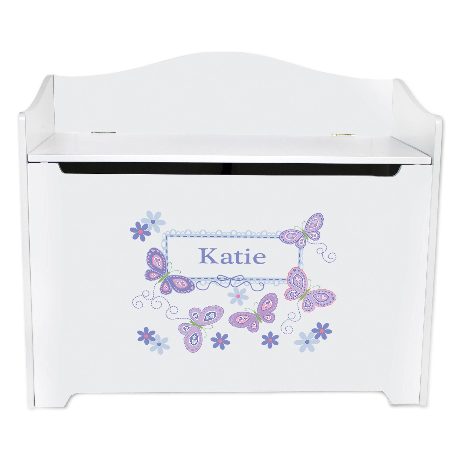 White Toy Box Bench - Butterflies Lavender - MyBambino.com