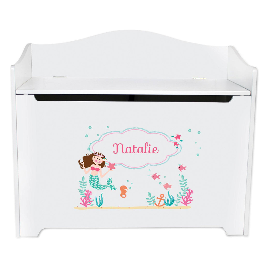 White Toy Box Bench - Brunette Mermaid - MyBambino.com