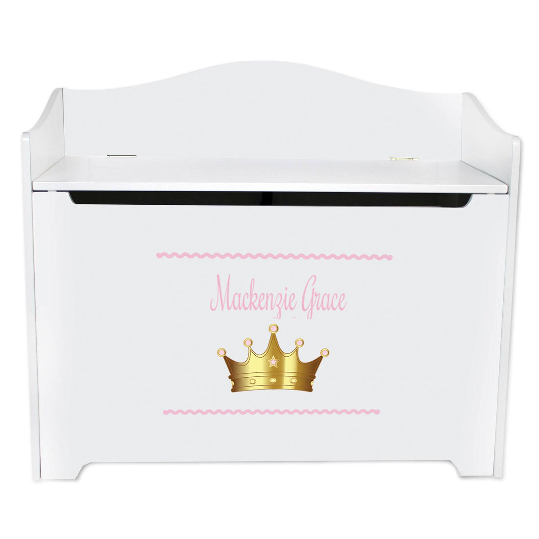 White Toy Box Bench - Pink Princess Crown - MyBambino.com